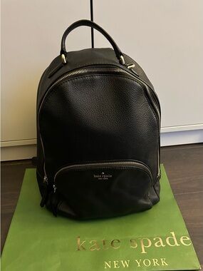 Kate Spade Black Pebbled Leather Backpack with Gold Hardware